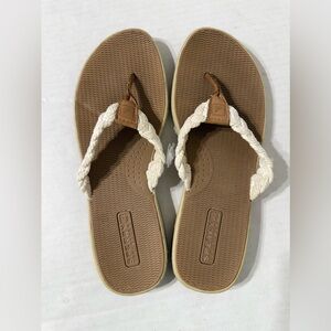 SPERRY Seafish Striped Flip Flops White Braided Boat Shoes Sandals Size 9